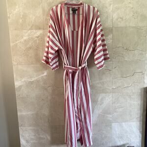 Savile Row Vintage Stripe Cotton Robe 80s Chambray Resortwear Lounge Unisex OS